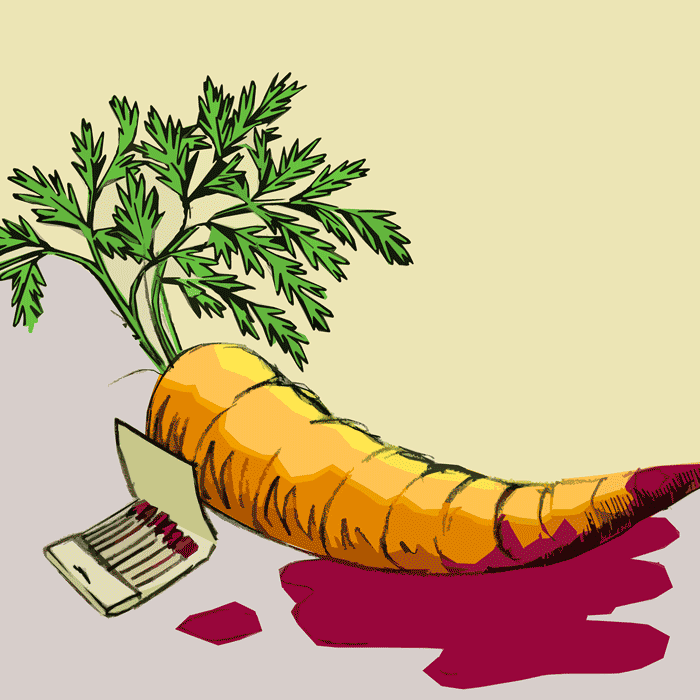 bloody carrot, next to a matchbook